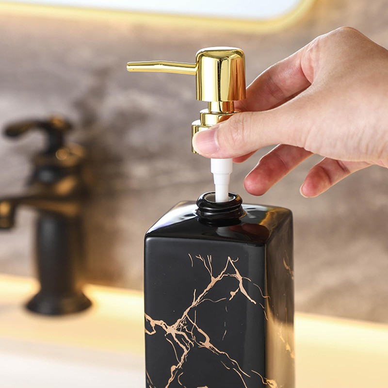Premium White Marble Ceramic Soap Dispenser – 10oz Square Refillable
