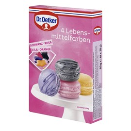 Dr. Oetker 4 x 20g Food Colours (Black, Pink, Purple, Orange) for Decorating and Decorating Various Pastries & Desserts, Reusable