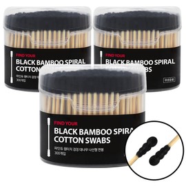 Findew One Touch Bamboo Black Cotton Swabs, 300 Pieces, 3 Pieces / 파인듀 원터치 대나무 블랙 면봉, 300개입, 3개