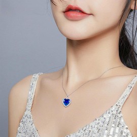 RGEMCY Angel Wings Necklace for Women 925 Sterling Silver Cubic Zirconia Love Heart Sapphire September Birthstone Pendant Valentines Day Christmas Mother's Day Birthday Anniversary Jewelry for Women