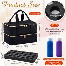 Abbylike Acrylic Paint Organizer Case for up to 56 Bottles (2 Oz) Double Layer Art Supply Storage Bag Alcohol Ink Storage Paint Carry Case with Foam Insert and Inner Pocket(Black)