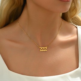 NONAMOIS Gold Angel Number Necklace For Women Dainty 18K Gold Plated Number Pendant Chain Necklace Stainless Steel Simple Gold Numerology Aesthetic Jewelry 222