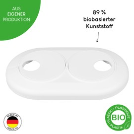 FUX Pack of 3 Organic Double Rosettes 16 mm - 22 mm, Heating Pipe Rosette for Variable Pipe Spacings, Cover, Trim, White Bio-Based Polyethylene (22 mm)