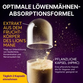 Lions Mane Capsules Lions Mane Capsules 10000 mg - 10:1 Lion Mane Mushroom Extract (Hericium Erinaceus) - GMO Free & Natural (180 Capsules)