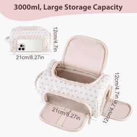 hibear Quilted Cosmetic Bag Floral Cotton Cosmetic Bag Women’s Cute Pink Cosmetic Bag Coquette Aesthetic Preppy Organizer Bag (floral-B)