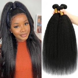 Vallbest Kinky Straight Bundles Yaki Straight Bundles Human Hair 22 22 22 Inch 3 Bundles 12A 100% Unprocessed Brazilian Kinkystraight Bundles Human Hair Extensions for Women Natural Black Color