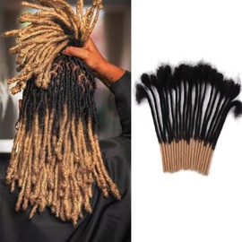 KYNLEY 12 Inch Dreadlock Extensions 0.6cm Permanent Loc Extensions Human Hair 60 Strands Real Human Hair Dread Extensions for Men/Women Can Be Dyed Bleached Curled with Cuffs Crochet Hook Comb Ombre Color #T1B/27