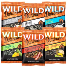 Wild Dutchman Roasted Sunflower Seeds in a Resealable Bag for Ultimate Freshness and an Easy Pour, 6 Flavor Variety Snack Pack, 5.5 oz (Pack of 6)