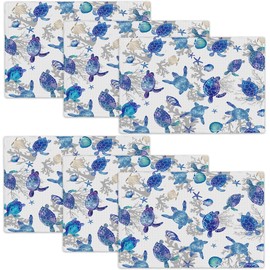 Sea Turtle Placemats Set of 6 Ocean Turtle Table Mats Washable Nautical Coastal Place Mats for Home Party Indoor Kitchen Dining Table Decoration 12x18 Inch