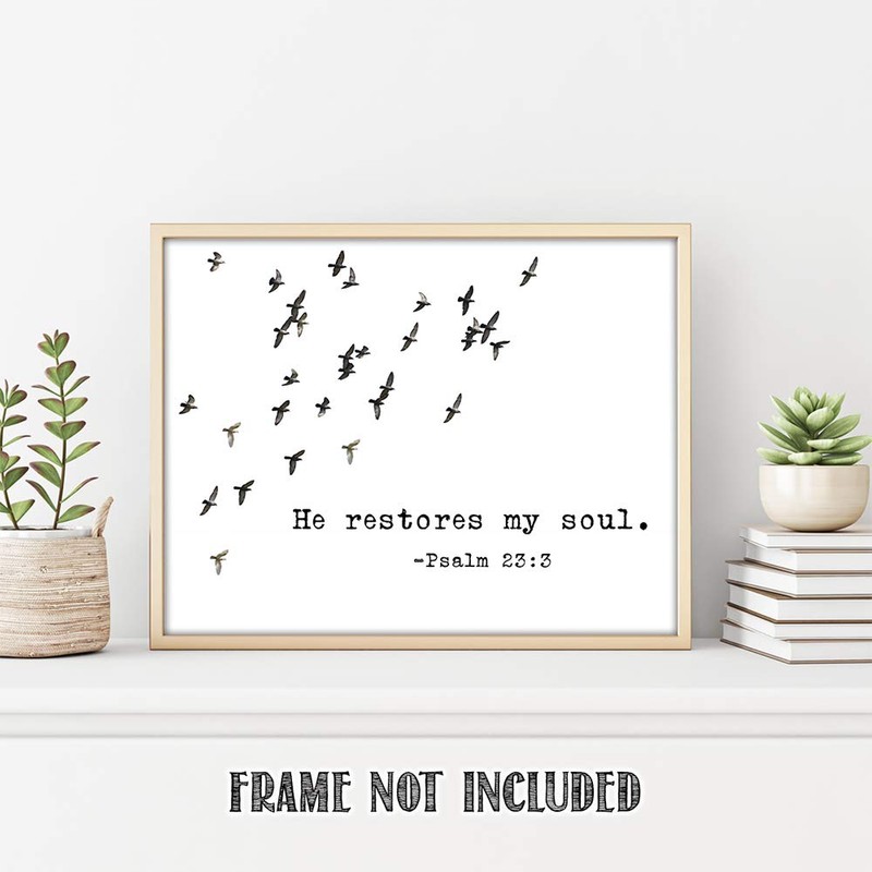 Psalms 23:3"He Restores My Soul." Bible Verse Wall Print- Unframed