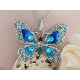 Alilang Sparkly Enamel Painted Crystal Rhinestone Butterfly Pendant Necklace,Blue