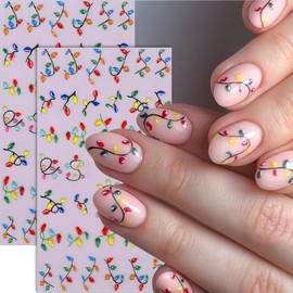 2 Pcs Christmas Light Nail Art Stickers Decals 5D Embossed Christmas Nail Decals Colorful Neon Lamp Line Light Nail Design Xmas Winter Nail Decoration Nail Supplies for Women New Year DIY Manicure