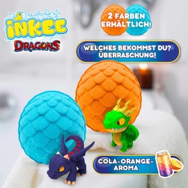 INKEE Surprise Dragons – Bomba da bagno per bambini con sorpresa, drago giocattolo all'interno – Palla da bagno per bambini con fragranza Coca arancione – divertimento palline da bagno con sorpresa (1