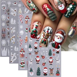 Christmas Nail Art Stickers Decals 5D Self-Adhesive Winter Nail Stickers for Nails Gingerbread Man Xmas Tree Clock Snowflake Nail Design Sliders Santa Claus Nail Decals for Women Manicure Tips 4Pcs