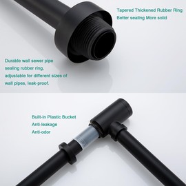 SEABEFORE Brass Round Bottle P-Trap with Pop Up Drain Stopper with Overflow,1 1/4 Adjustable Basin Sink Waste Drain Trap Kit,Matte Black P Trap