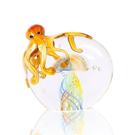 OISEGOP Handmade Glass Jellyfish Octopus Figurines, Unique Home and Aquarium Decor, Office Paperweight, Sea Animals Figurines, Colorful Jellyfish Octopus