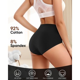 YDQ Women's High Waisted Cotton Underwear Stretch Tummy Control Underwear Full Coverage Seamless Ladies Panties Briefs 5 Packs(Black,L)