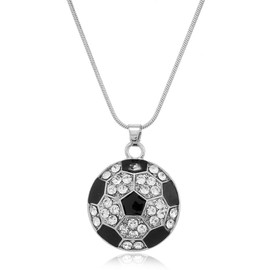 tenghong2021 Classic Baseball Cubic Zirconia Basketball Volleyball Football Soccer Sports Earrings Stud Posts Ideal Present for Women Men-Soccer Necklace