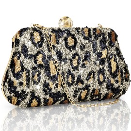Farcauo Handbag Women's Evening Bag Women's Clutch Women's Bag Small Handbag Wedding Bridal Bag Women's Shoulder Bag, Leopard Print Clutch Bag