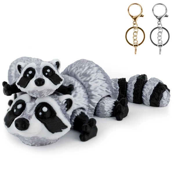 3D Printed Raccoon Animal Set with Clip-On Mini Version –