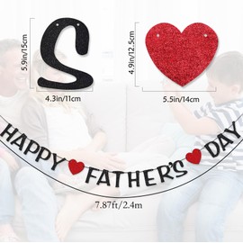 Happy Fathers Day Banner Decorations Preassembly Black Glitter Father's Day Flag Bunting Hanging Garland Father’s Day Party Supplies Background for Photograph Family Celebration Photo Prop (black)