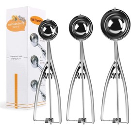 SiaCroly Ice Cream Scoop,Cookie Scoop Set of 3, Stainless Steel Ice Cream Scoop Large-Medium-Small Size,Good Grips Squeeze Melon Disher