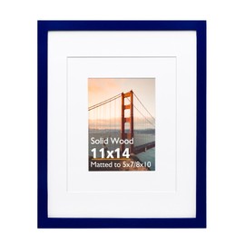 KINLINK 11x14 Picture Frame, Navy Solid Wood Frame with Acrylic Plexiglass for Pictures 5x7/8x10 with Mat or 11x14 without Mat, Tabletop and Wall Mounting Display Photo Frame 1 Pack