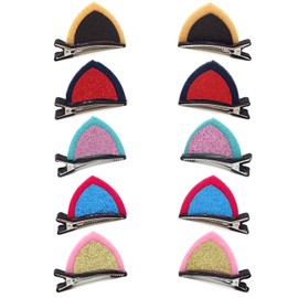 Honbay 10PCS (5Pairs) Sparkle Shiny Sequin Felt Cat Ear Hair Clips Barrettes Cute Animal Hair Clips Alligator Hair Clips