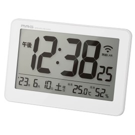 MAG W-787 WH Digital Wireless LAN Clock, Synchronizes Time with NTP, Automatic Time Correction, Can Be Used When Hanging or Placed, Dual Use, Temperature Display, Humidity, Date Display, Setless,