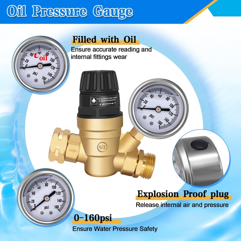 RV Water Pressure Regulator with Adjustable Handle, Water Pressure Regulator