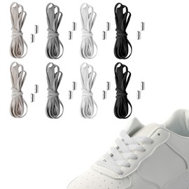 Samamoca 8 Pairs of Elastic Shoelaces with Metal Capsule, Loopless Shoe Laces with Quick Release, Rubber Shoe Laces with Capsules, Laces without Tying
