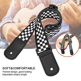 Guitar Shoulder Strap, Black and White Pattern Adjustable Guitar Shoulder Strap Ukulele Strap for Ukulele 4 String Musical Instruments Performance Accessories