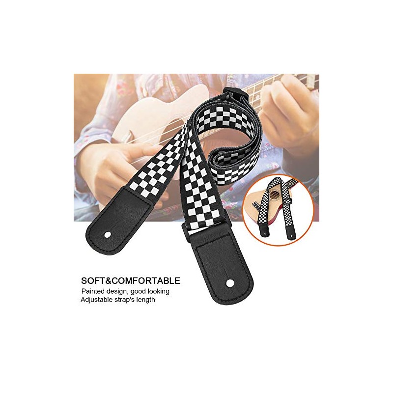 Guitar Shoulder Strap, Black and White Pattern Adjustable Guitar Shoulder