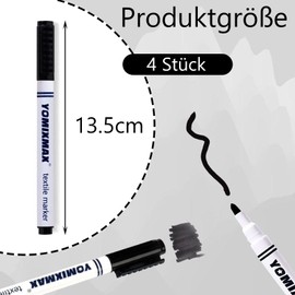 Nurila 4 Stück Schwarz Textilstifte Waschmaschinenfest, Stoffmalstifte Waschfest, Textilmarker Ölbeständig, Stoffstifte Waschmaschinenfest für T-Shirts, Hut, Segeltuchschuhe, Einkaufstasche