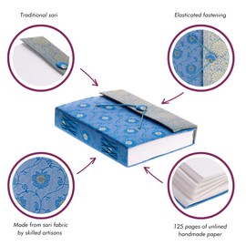 Sari Journal Large 14cm x 18.5cm - Pink - Unlined Recycled Paper - Elastic Closure - Notebook and Diary - Indian Stationery Gift - for Men Women Students - Sari Fabric