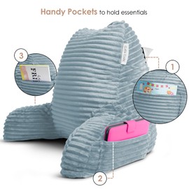 Clara Clark Reading Pillow for Bed Adult – Back Pillow for Sitting in Bed, Standard Bed Pillows for Sitting Up in Bed, Foam Bed Chair Pillow, Stone Blue Bed Rest Pillow