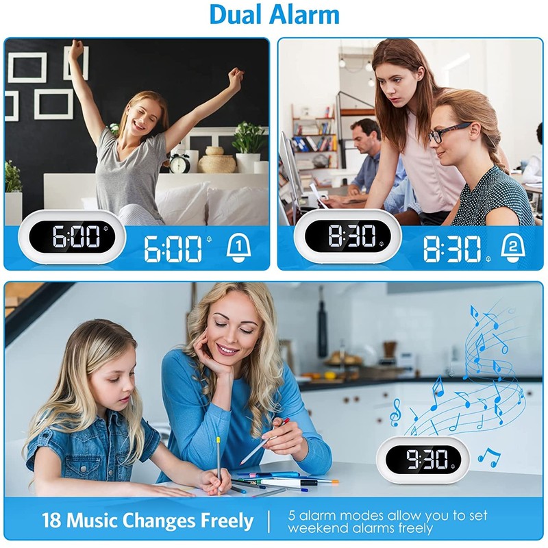 Newest Digital LED Alarm Clock with Smart Night Light, Electronic