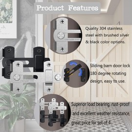 ZEECER Barn Door Latch, 4 Pack 4-Inch Stainless Steel Gate Latches, Flip Door Latches Hardware, Sliding Lock Gate Latch for Outdoor Fence Barn Door Cabinet Window Closet Bifold Door Latch Locks Silver