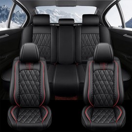 Leather Car 5 Seat Covers Universal Front Rear Full Wrapped Protector w/Pillows waterproof leatherette full coverage Luxury Car Seat Cover - Color: Red
