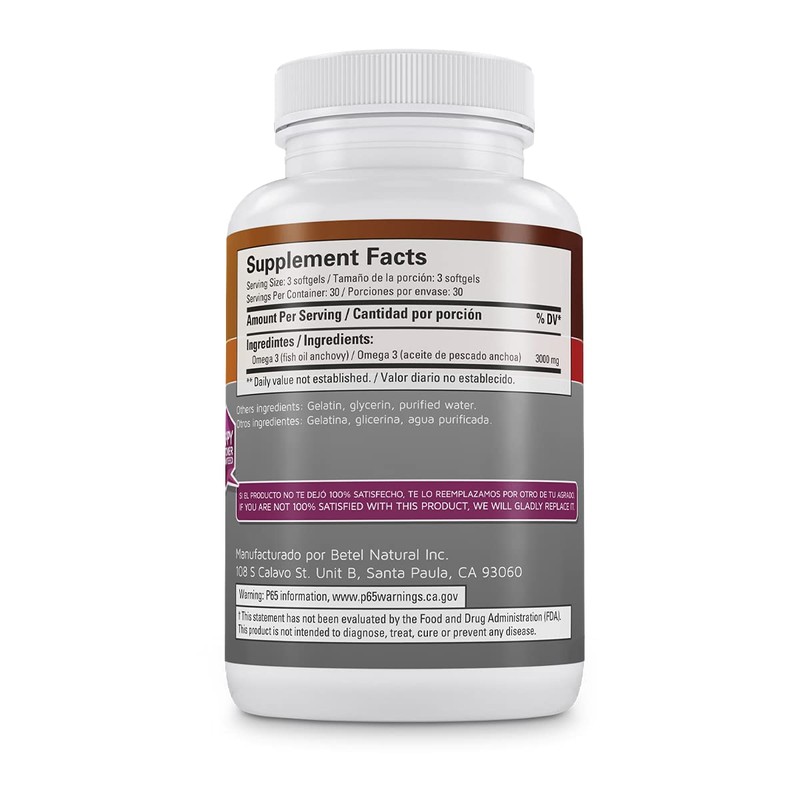 Betel Natural Premium Omega 3 Fish Oil EPA/DHA Aceite de