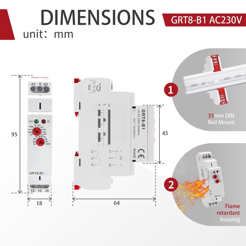 Delay Off Time Relay, GRT8-B1 AC 230V Electronic Timer Delay