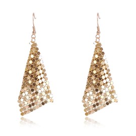 CHUNYANAN Metal Mesh Grid Sequins Gold Tassel Long Drop Dangle Earrings for Women Fashion Charm Tassel Earrings Jewelry Gift (Gold Tassel Long Drop Earrings)