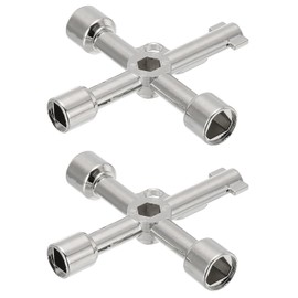 PATIKIL - Llave de utilidad de 4 vías, paquete de 2 llaves multifuncionales triangulares cuadradas de panel cruzado llave de pavimento de gas para llaves de válvula de apertura eléctrica de gabinete,