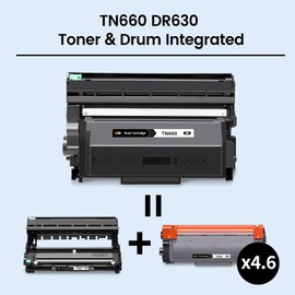 XJI TN660 DR630 Toner & DrumUnit Integrated 12k High Yield Cartridges Replacement for Brother TN 660 TN630 DR 630 Unit
