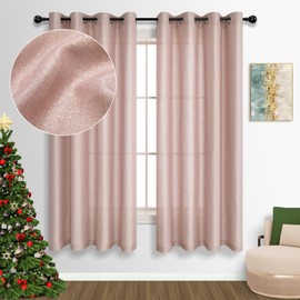 Rose Gold Curtains for Girls Bedroom Decor 63 Inch Length 2 Panels Grommet Thick Sheer Semi Privacy Sparkle Glam Shimmer Glitter Blush Pink Curtains for Nursery Room Teen Baby Cute Pretty Design 52x63