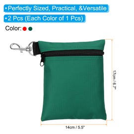 PATIKIL Golf Tee Pouch 6.7x5.5 Inch, 2 Pack Zipper Golf Ball Bag with Metal Lobster Claw Clip for Men Women Valuables Holder, Red,Green