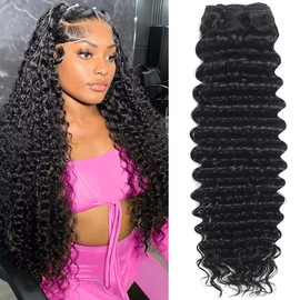 Troskamar Deep Wave Bundles Human Hair Brazilian Wet and Wavy 1 Bundle 18 Inch 12A 100% Unprocessed Deep Curly Human Hair Weave Bundles