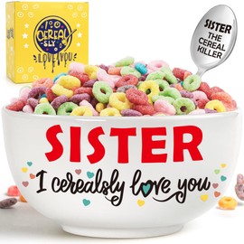 BackURyear Sister Christmas Gifts, Sister Xmas Stocking Stuffer, Love Gifts for Adult Sister from Sister, Holidays Birthday Gifts for Big Sister, Cereal Lover Sister Breakfast Bowl Present