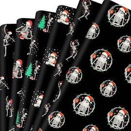 Gersoniel 12 Pcs Gothic Skeleton Christmas Wrapping Paper Dancing Skeleton with Christmas Hat 20 x 29 Inch Gothic Gift Wrapping Paper Decoration for Xmas DIY Crafts Supplies