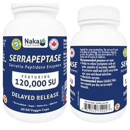 NAKA Naka Platinum Serrapeptase Enzymes, 120.000 SU, Delayed Release, Made in Canada (60 DR vcaps)